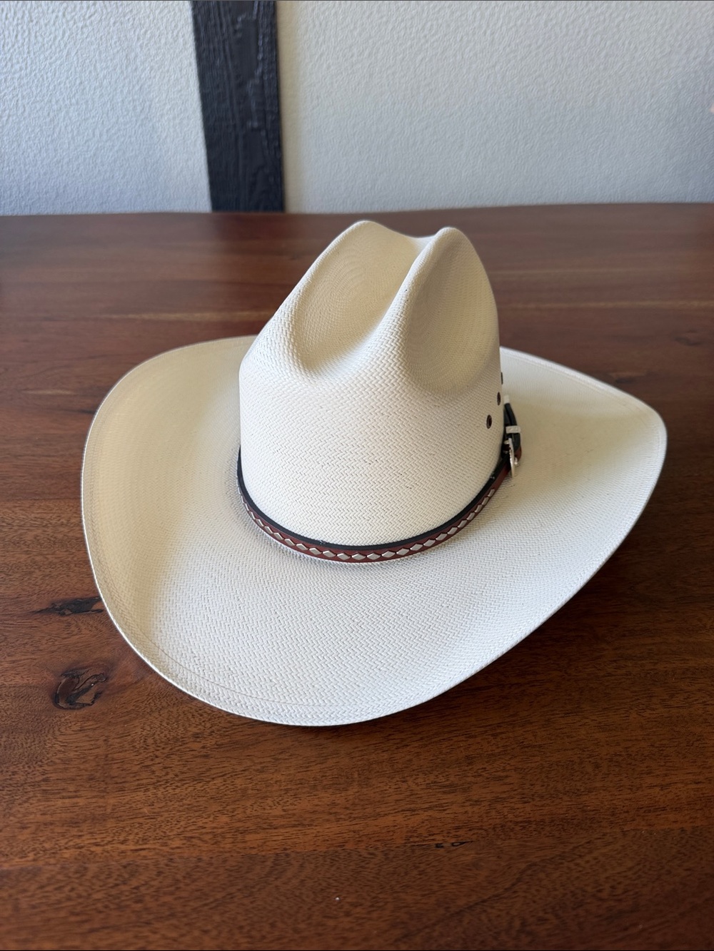 Men’s Cream Western Cowboy Hat with Braided Brown Hatband